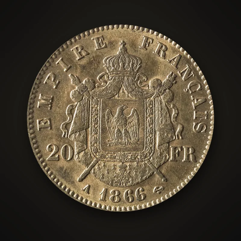 20 francs or 1866, atelier A, revers aux armes impériales